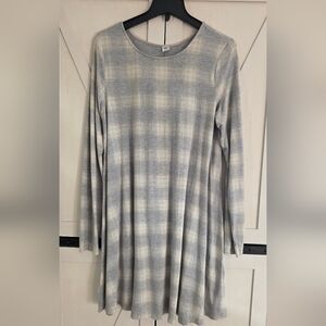 Gray Plaid Long Sleeve Dress